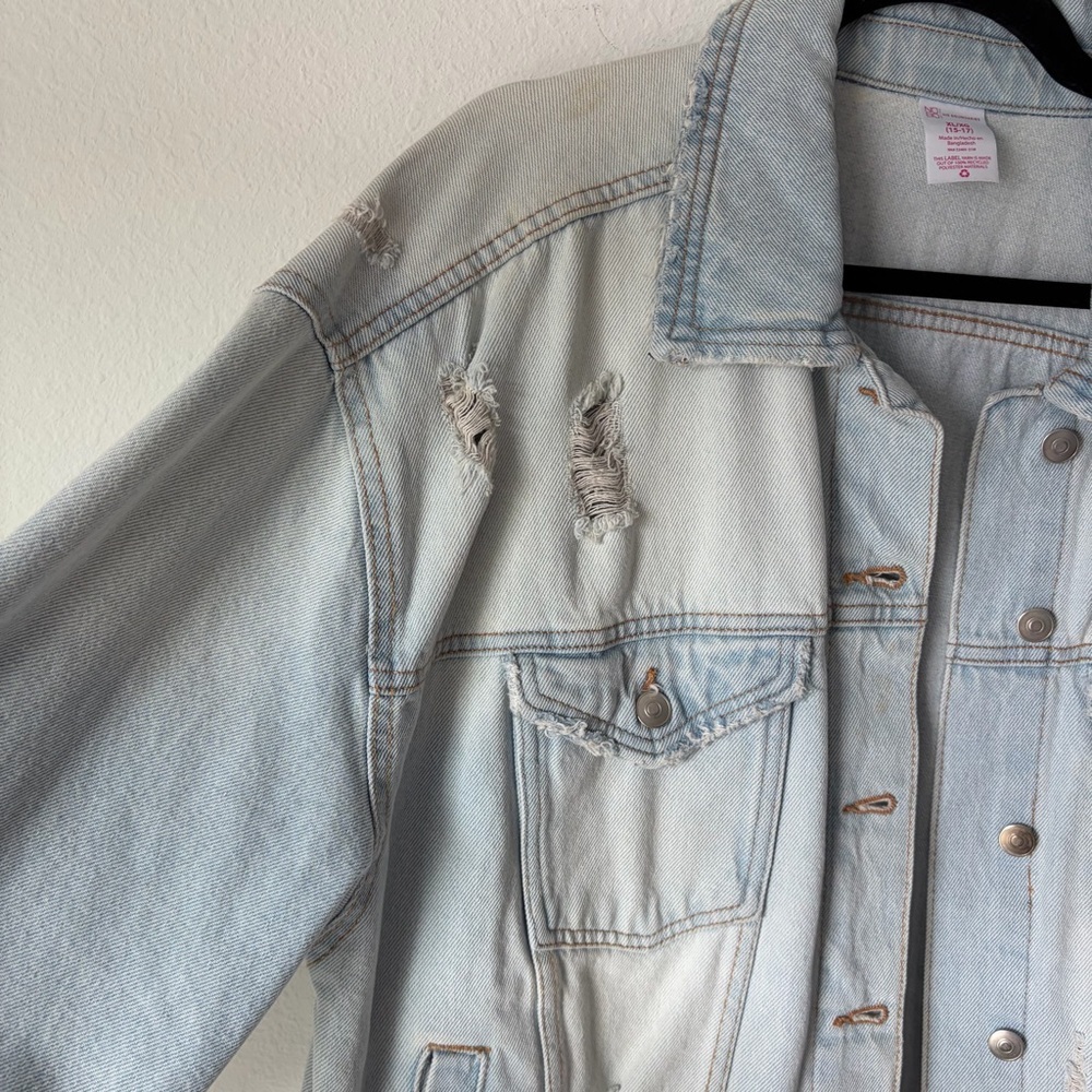 Womens No Boundaries Light Blue Distressed Jean Jacket | Size XL - Picture 3 of 7